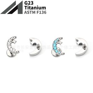 F136 Titanium Moon Star Zircon Ear Cartilage Stud Helix Tragus Lip Labret Piercing Jewelry G23 Titanium Alloy