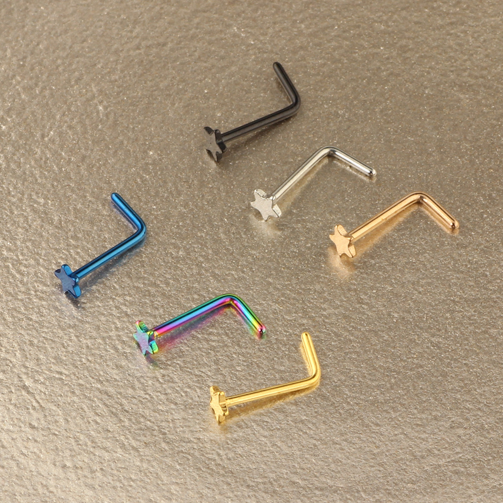 Stainless Steel L-Shaped Nose Nail Five-Pointed Star Curved Rod Nose Ring Piercing Jewelry Nose Stud - Image 4