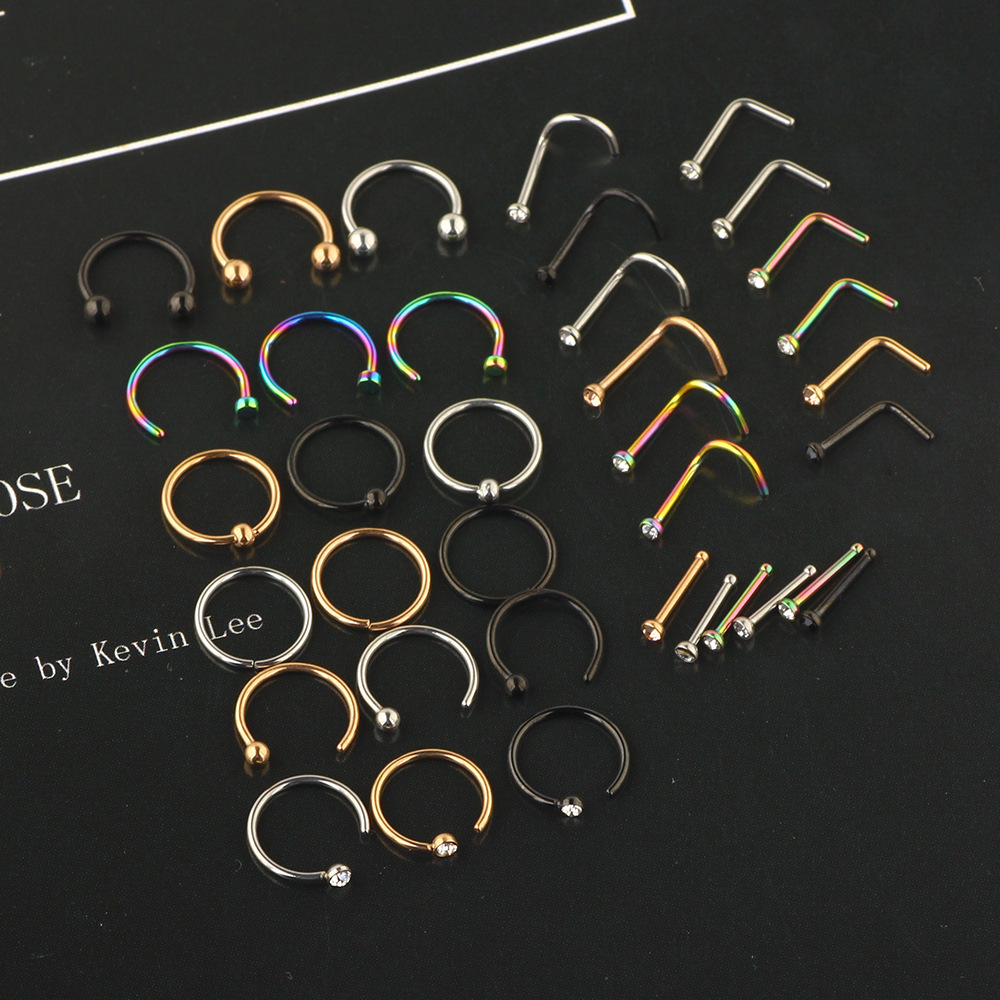 Stainless Steel Nose Stud Nose Ring Straight Curved L Shape Nose Piercing Jewelry - Image 2