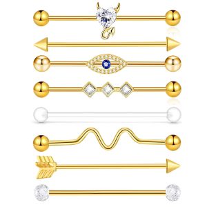 Butterfly Heart Zircon Stainless Steel Industrial Ear Stud - Ear Piercing Jewelry in Stock