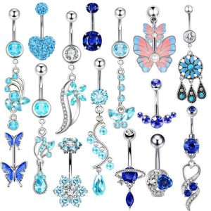 14G Navel Ring Blue Glow Star Dangle Belly Button Piercing Jewelry Stainless Steel