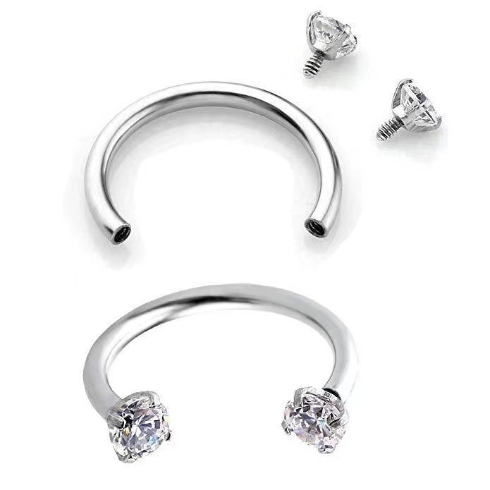 G23 Titanium Alloy Horseshoe Nose Ring with Zircon Double Internal Thread Eyebrow Piercing Jewelry - Image 2
