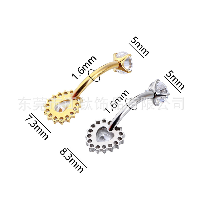 G23 Titanium Heart Waterdrop Zircon Belly Button Ring - ASTM F136 Body Piercing Jewelry - Image 2