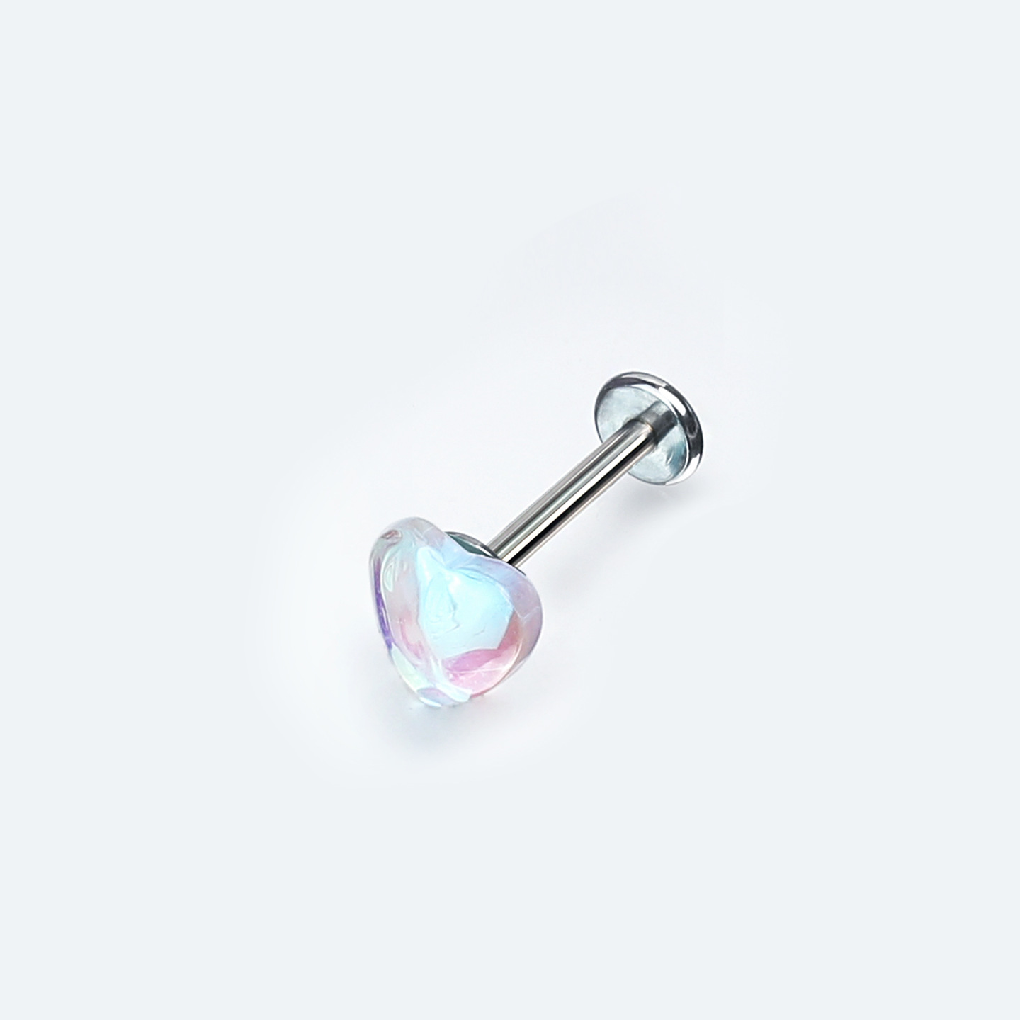 Japanese-Style Iridescent Peach Heart Lip Piercing - Internally Threaded Gradient Moonstone Titanium Steel Hot Girl Jewelry Wholesale - Image 4