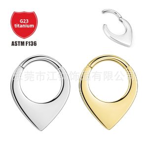 G23 Titanium Nose Ring Water Drop Heart Shape Earring Cross Border Body Piercing Jewelry JT471 Gold