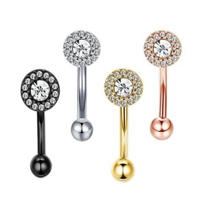 16G Stainless Steel Micro-Inlaid Zircon Round Star Screw Ball Arc Earring and Eyebrow Piercing Jewelry in Rose Gold