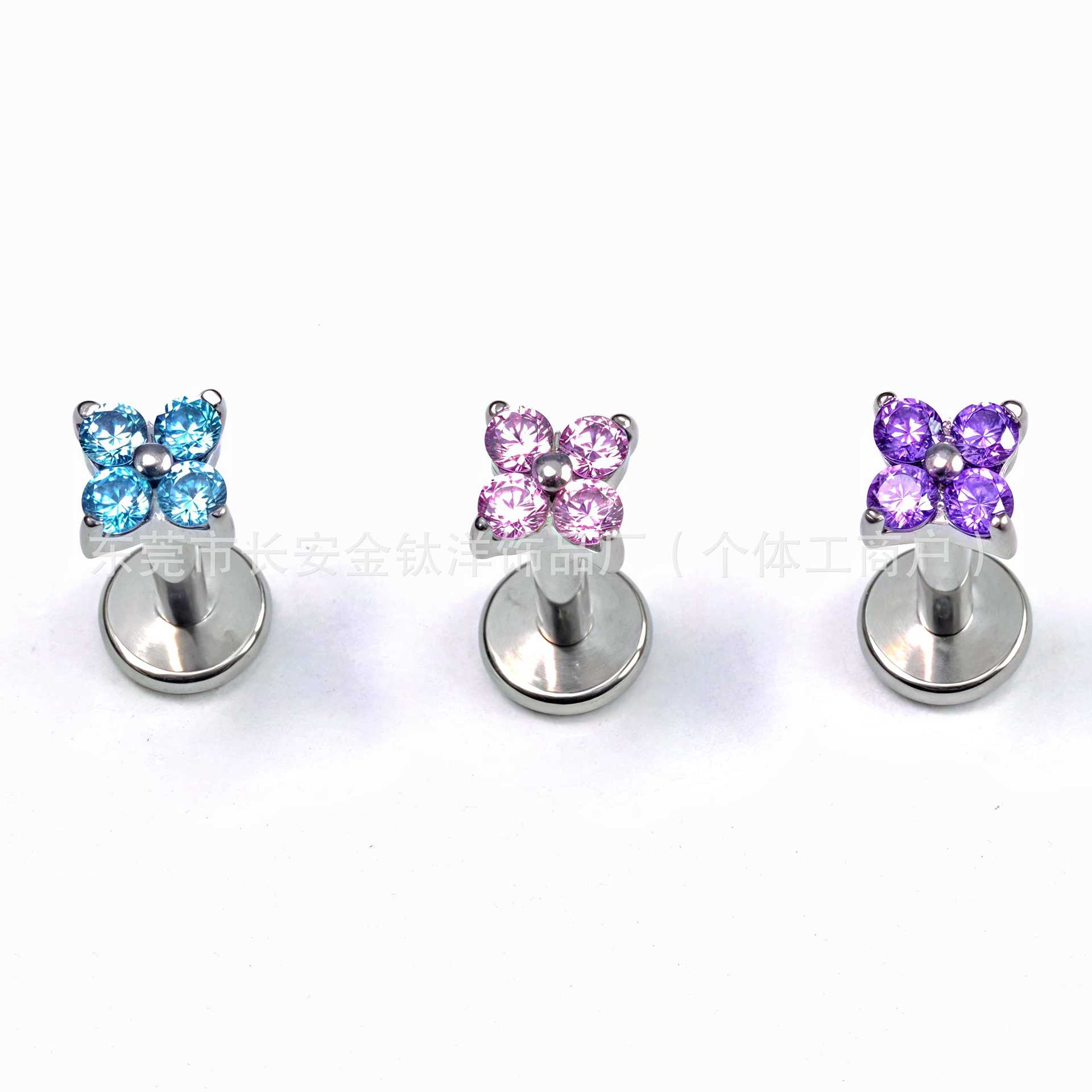 F136 Titanium Four-Leaf Clover Inlaid with 5A Zircon Lip Nail Earrings Ear Bone Nail G23 Titanium Alloy Ear Bone Piercing Jewelry - Image 4