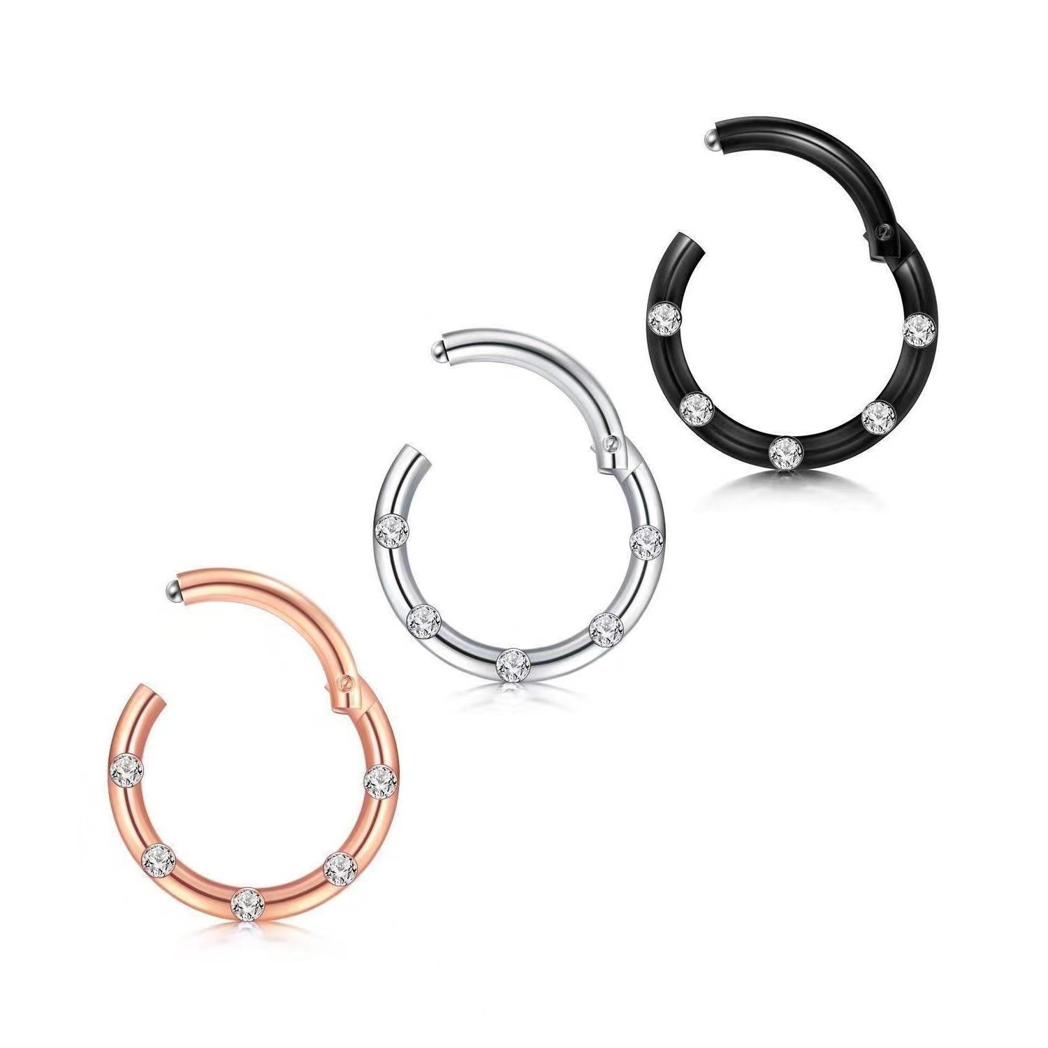 G23 Titanium Alloy CZ Nose Ring Stud 5 Earrings Piercing Ear Bone Stud Closure - Image 5
