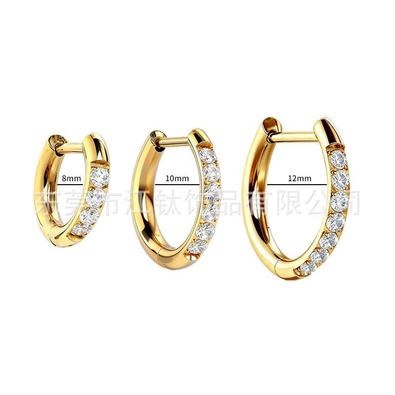 G23 Titanium Round Wire Earrings with Zircon - Gold & White - 16G 6mm Cartilage Stud - Image 2