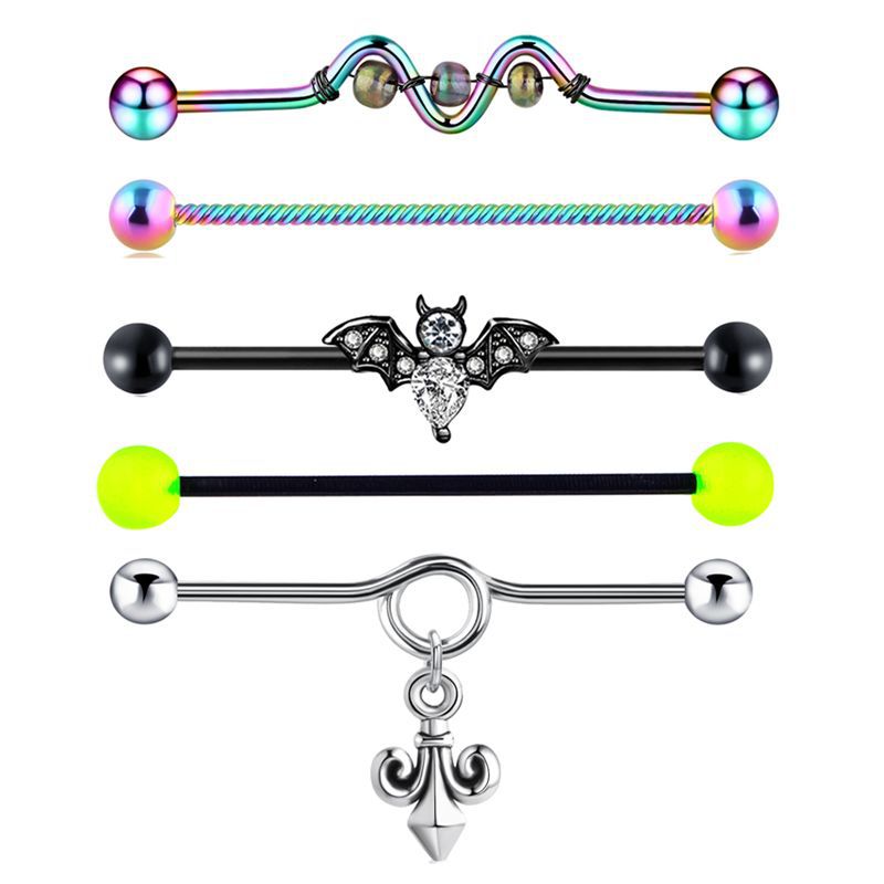 European American Best-Selling Industrial Rod Ear Bone Nail 5-Piece Set Star Snake Chain Earrings Stainless Steel Body Jewelry - Image 3
