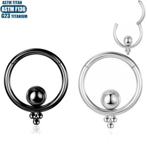 F136 Titanium Nose Ring Seamless Hoop - Welded Bead Hinge Cartilage Earring - Black Geometric Body Piercing Jewelry