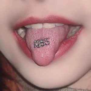 KISS Letter Tongue Barbell 12mm Bar 1.6mm Thick Titanium Steel Short Rod Piercing Jewelry Wholesale