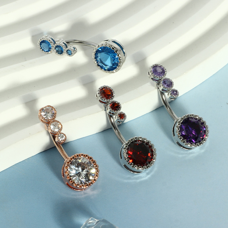 CZ Zircon Belly Button Ring Stainless Steel Round Navel Piercing Jewelry Rose Gold White - Image 4
