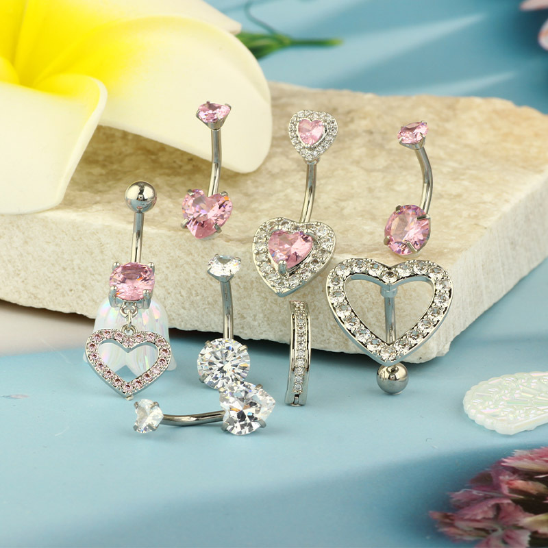 Creative Heart Belly Button Ring Set - 8 Mixed Styles Stainless Steel Body Piercing Jewelry Wholesale - Image 3