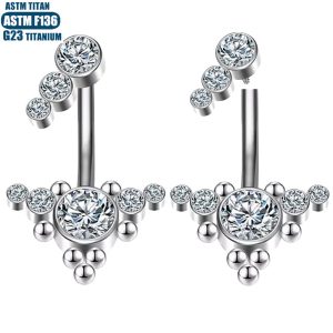 F136 Titanium Belly Button Ring Curved Barbell with Diamond Solder Ball for Men Women Wholesale
