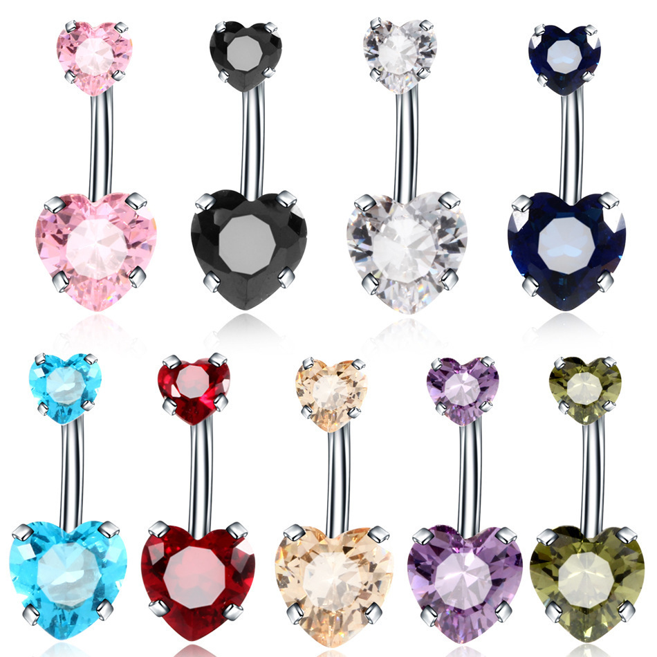 F136 Titanium Alloy Heart-Shaped Navel Ring - G23 Heart Zircon Navel Stud Medical-Grade Belly Button Jewelry - Image 2