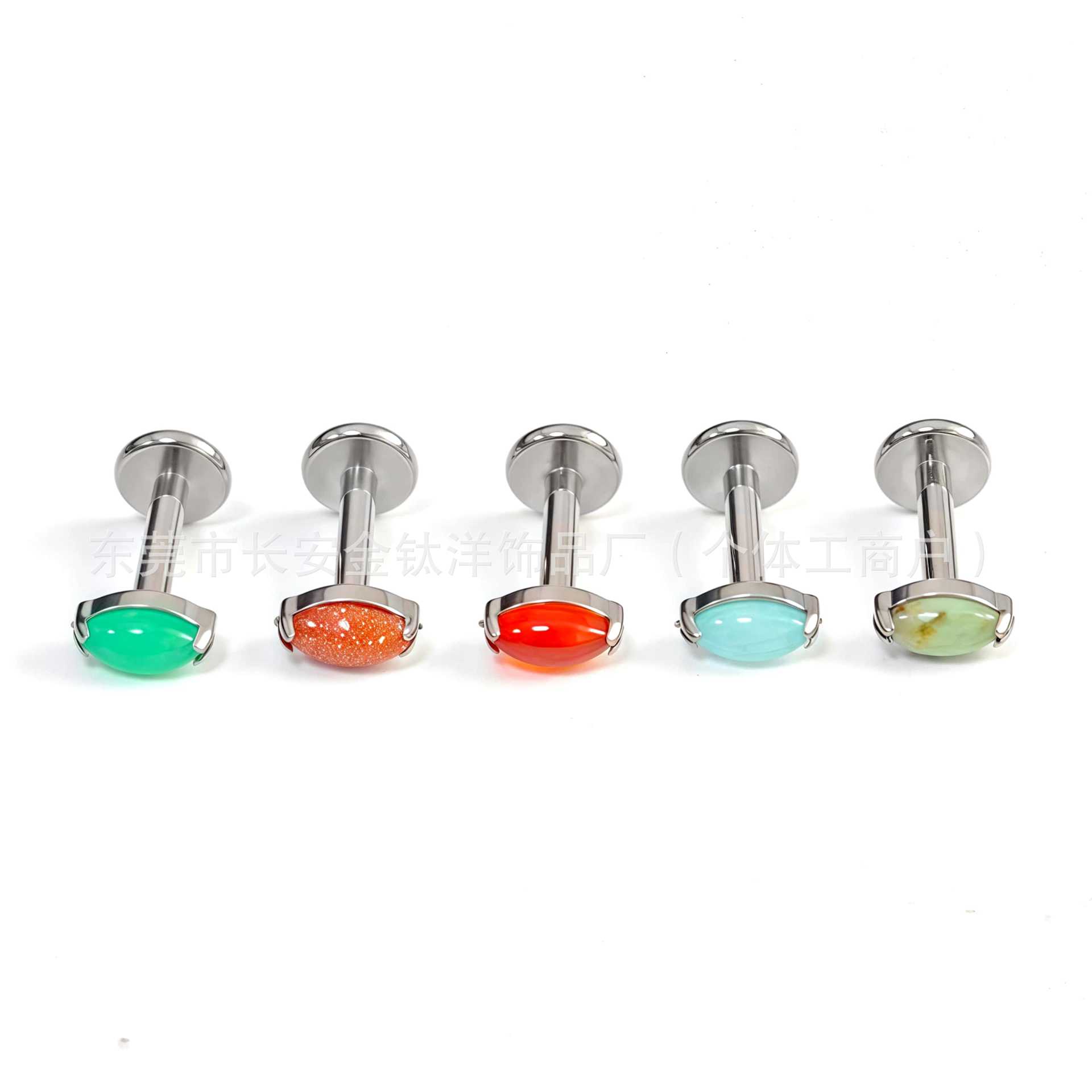F136 Titanium Marquise Stone-Encrusted Natural Stone Lip Stud, Nose Stud, Ear Stud - G23 Titanium Alloy Body Piercing Jewelry - Image 4