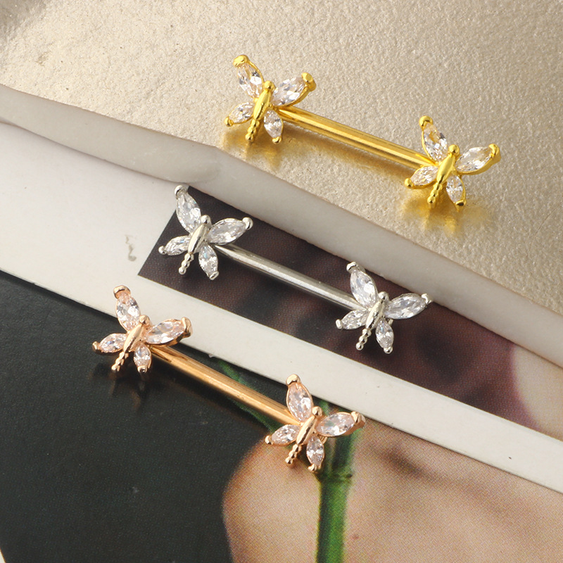 Dragonfly Straight Screw Ring 14G 16mm Body Piercing Jewelry Zircon Nail Style - Image 3