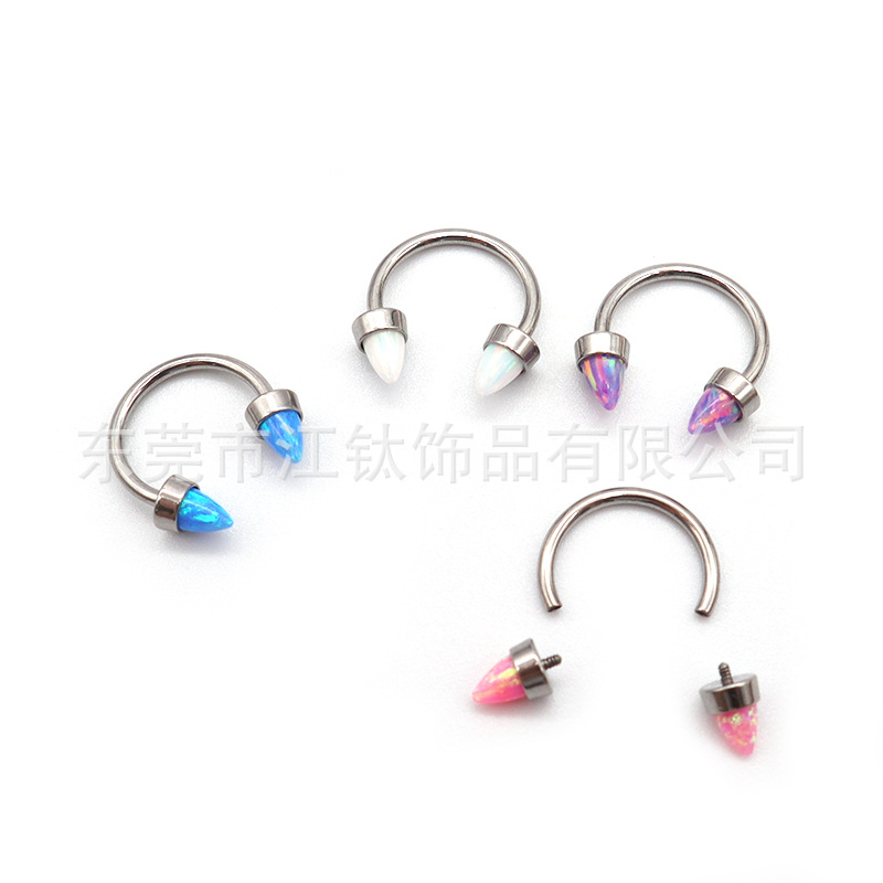 G23 Titanium Opal Nose Ring Sharp Cone Opal Nail Nose Stud - 16G 1.2mm x 12mm Bar Internal Thread Body Jewelry - Image 2