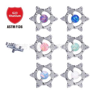 G23 Titanium Opal Sunflower Cartilage Earring Labret Stud for Helix Tragus Body Piercing Jewelry