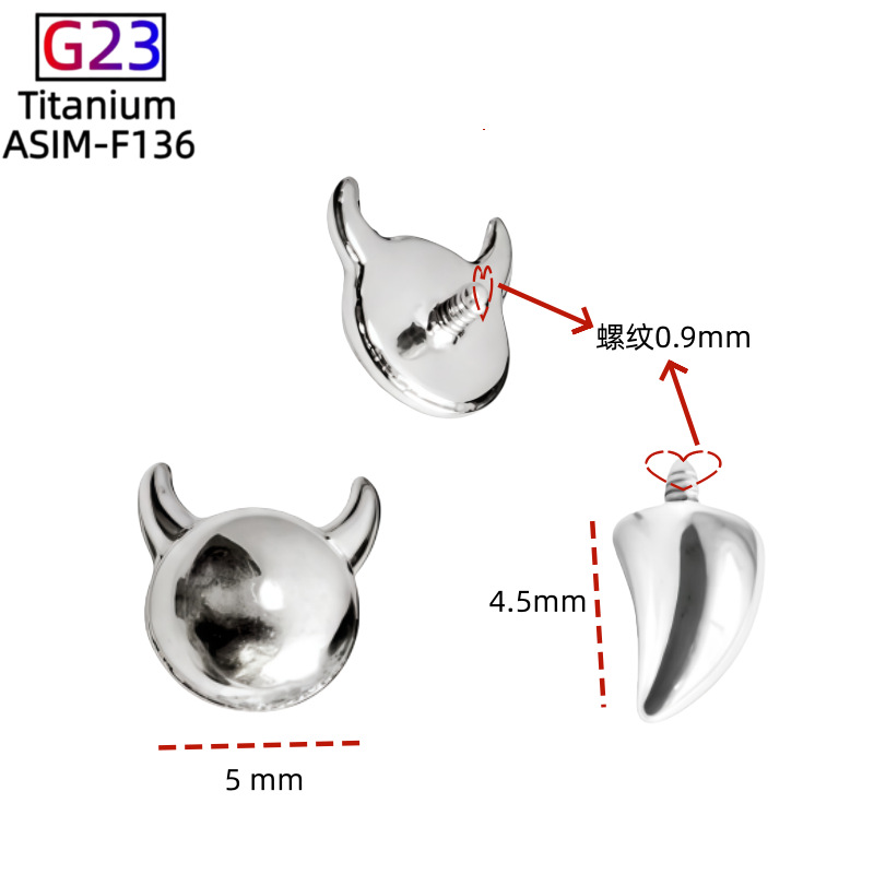 F136 Titanium Little Devil Head Horn Earrings Lip Nails Nose Nails G23 Titanium Alloy Body Piercing Jewelry Ear Bone Nails - Image 3