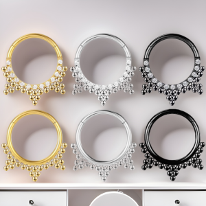 F136 Titanium Alloy Seamless Ring Septum Clicker CZ Zircon Earring for Cartilage Nose Piercing