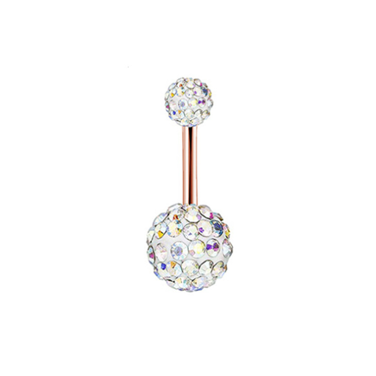 5 Piece Stainless Steel Zircon Diamond Navel Ring Set with Opal and Opalite Balls - Rose Gold - Image 3