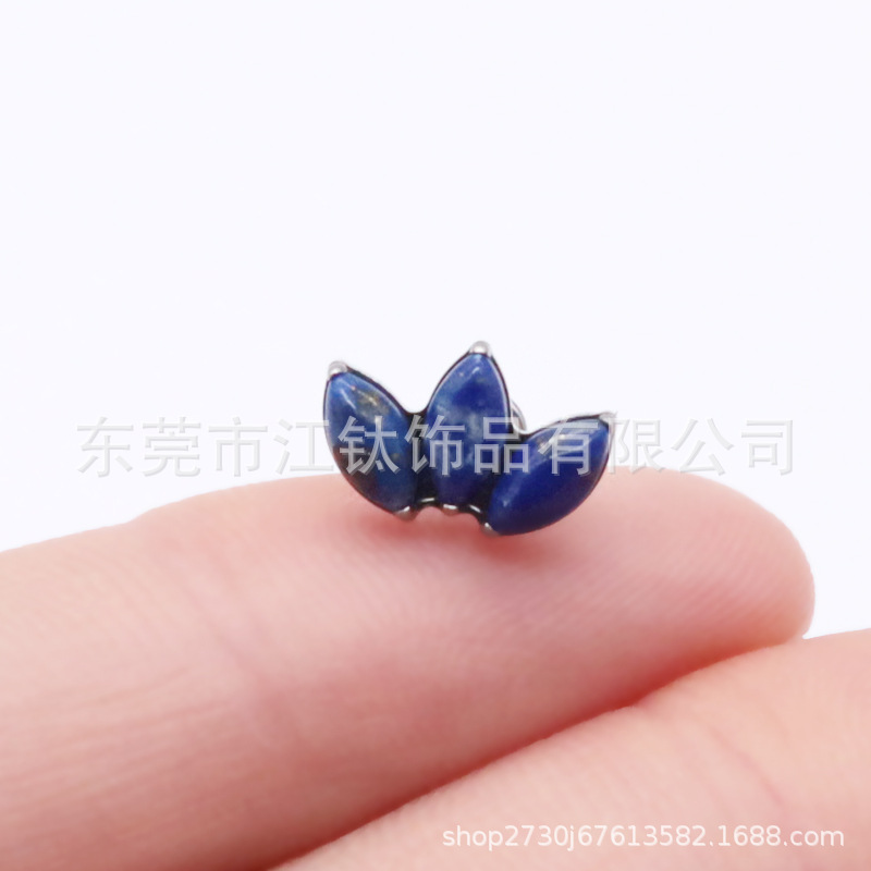 F136 Titanium Natural Stone Earrings Three Marquise Lip Studs - G23 Titanium Alloy Body Piercing Ear Cartilage Studs - Image 2