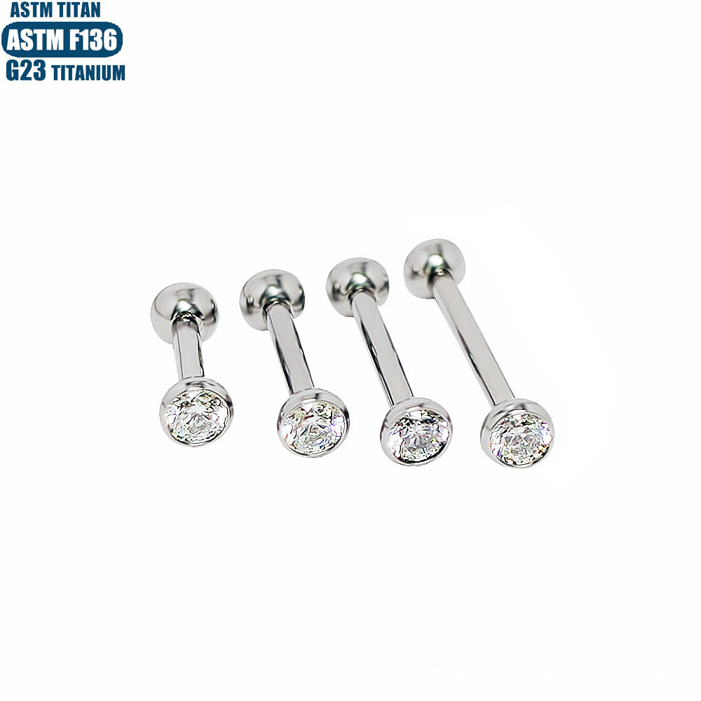 F136 Titanium Alloy Double-Ended Zircon Tongue Barbell Internally Threaded Piercing Jewelry - Image 4