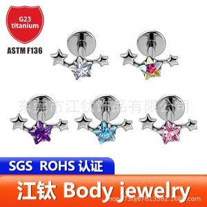 G23 Titanium Alloy Five-Pointed Star Zircon Body Piercing Ear Jewelry - 1.2x10mm Cartilage Stud