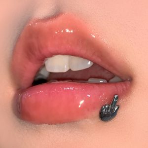 Abstract Middle Finger Lip Nail, 316L Surgical Steel Internally Threaded Lip Piercing Jewelry, Personalized Lip Ornament Ear Bone Nail