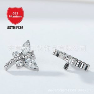 G23 Titanium Ear Bone Nail Zircon Dragonfly Stud - Gold White CZ Cartilage Piercing Jewelry