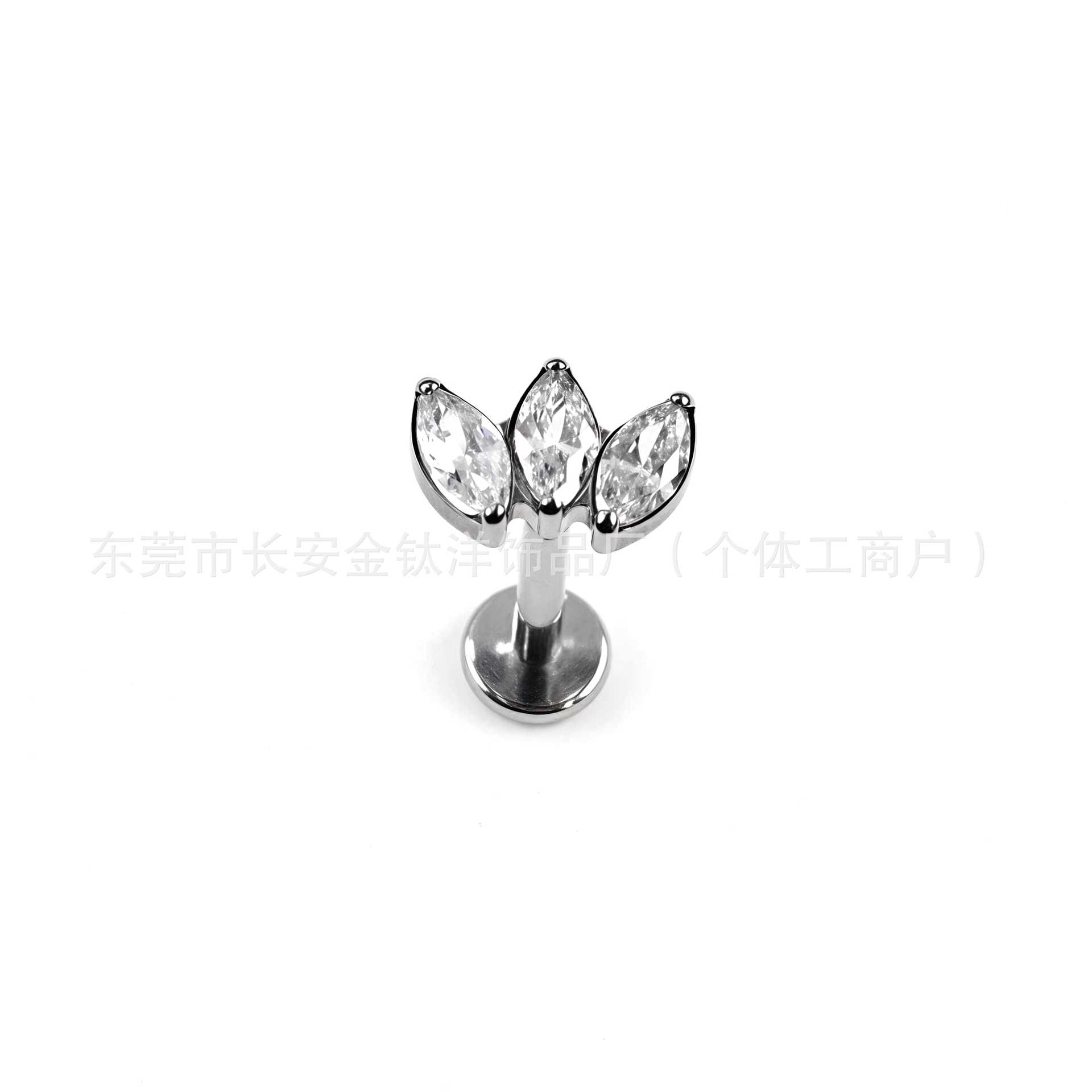 F136 Titanium Internal Thread Three-Leaf Marquise Zircon Lip Stud Earring G23 Titanium Alloy Piercing Jewelry Ear Bone Stud - Image 4