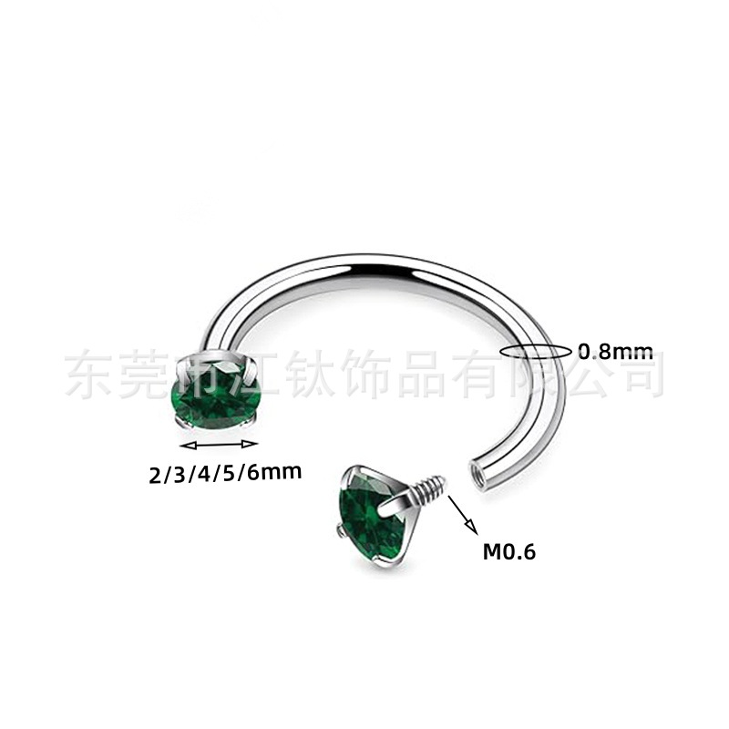 G23 Titanium Double Ended Zircon Horseshoe Ring Nose Ring Body Piercing Jewelry - Image 3