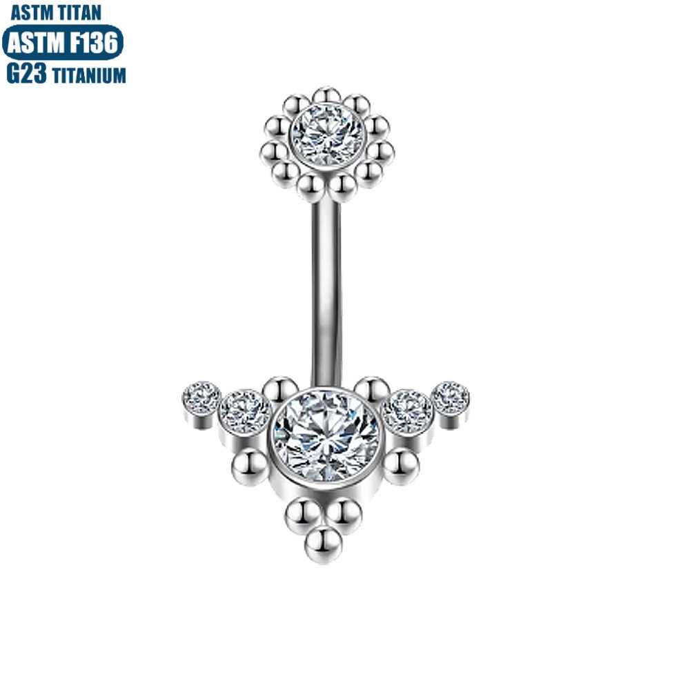 F136 Titanium Perforated Navel Ring Diamond Solder Ball Inner Spiral Curved Barbell Belly Button Jewelry Silver 1.6*10mm - Image 2