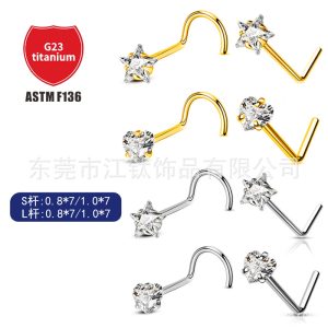 G23 Titanium Heart-Shaped Five-Pointed Star Nose Nail S Rod L Rod Body Piercing Jewelry Nose Ring