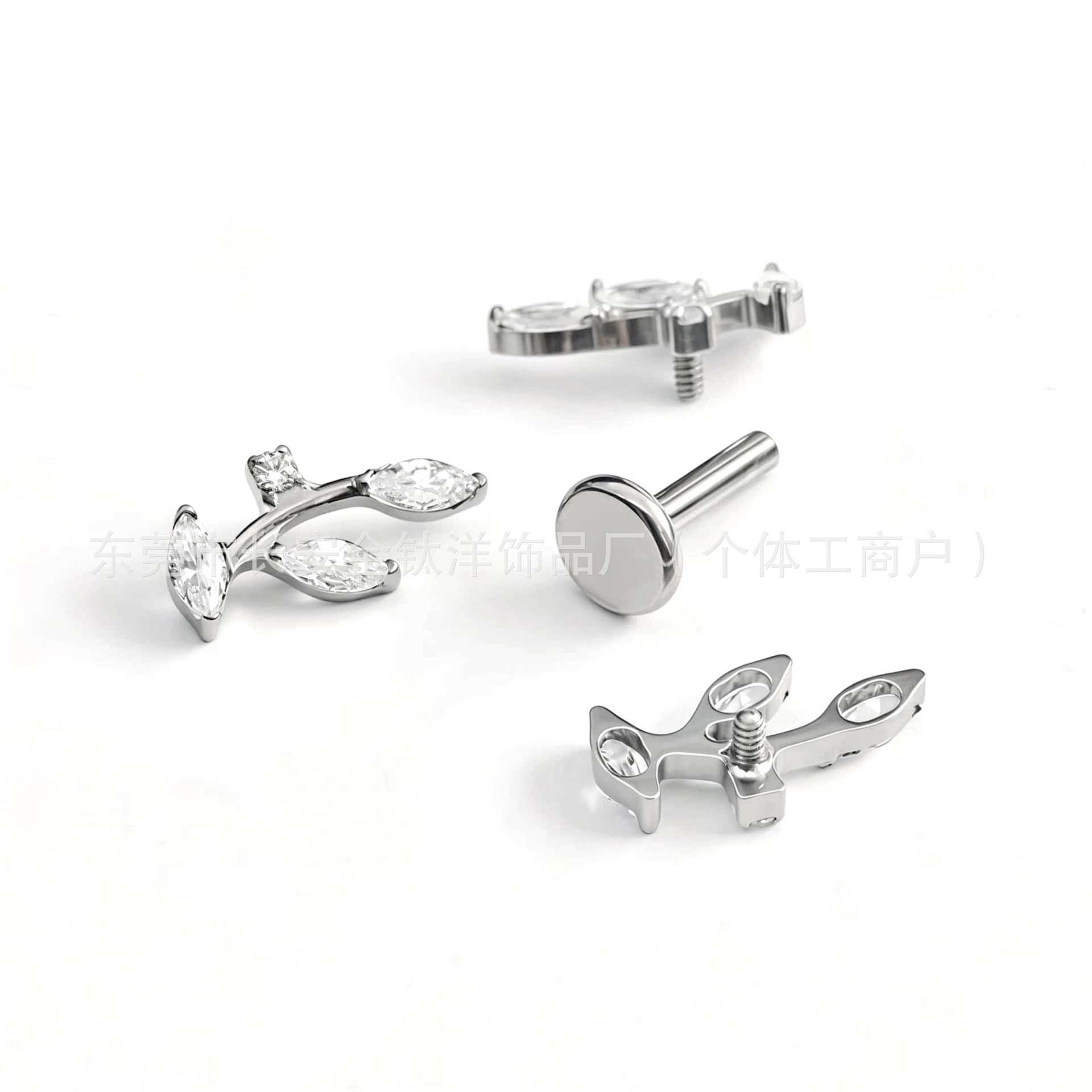 F136 Titanium Marquise Leaf Stud Earrings with Zirconia for Lip Nose Ear Piercing - Image 2