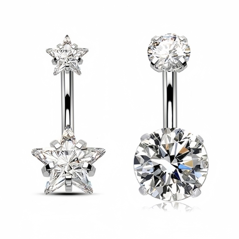 Stainless Steel Star Zircon Navel Ring Internally Threaded Belly Button Piercing Jewelry Wholesale - Image 3