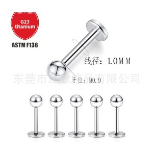 G23 Titanium Lip Stud 1.0mm Thickness Internal Ball Piercing Jewelry – ASTM F136