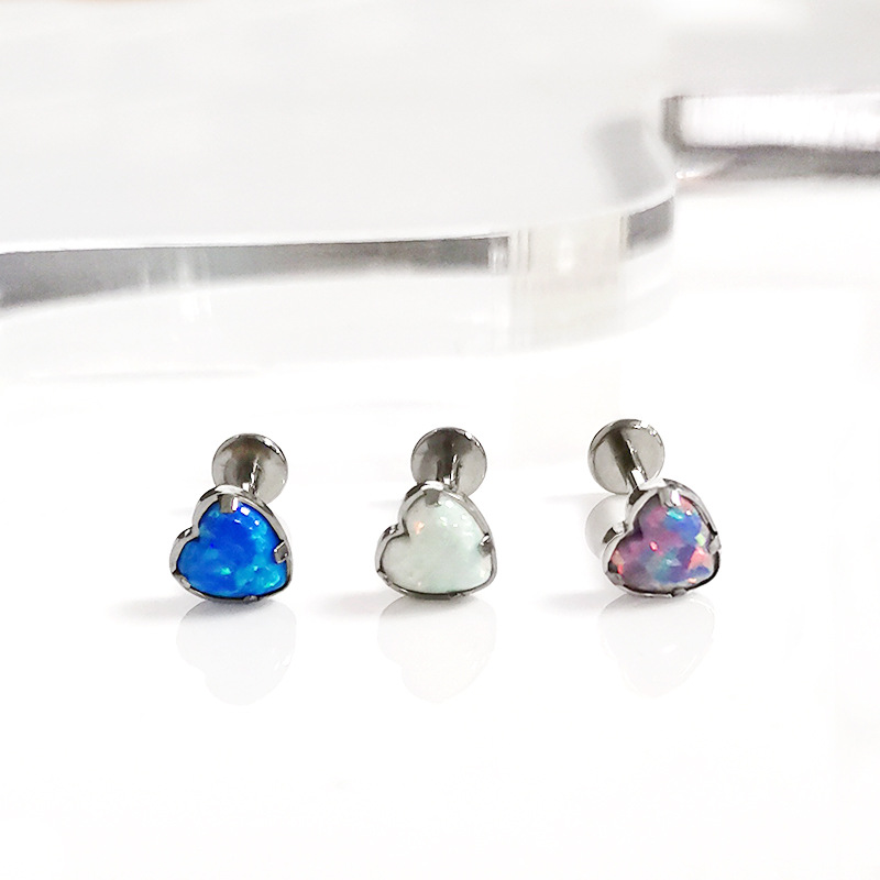 F136 Titanium Opal Heart Lip Ring Labret Stud Body Piercing Jewelry - Image 2
