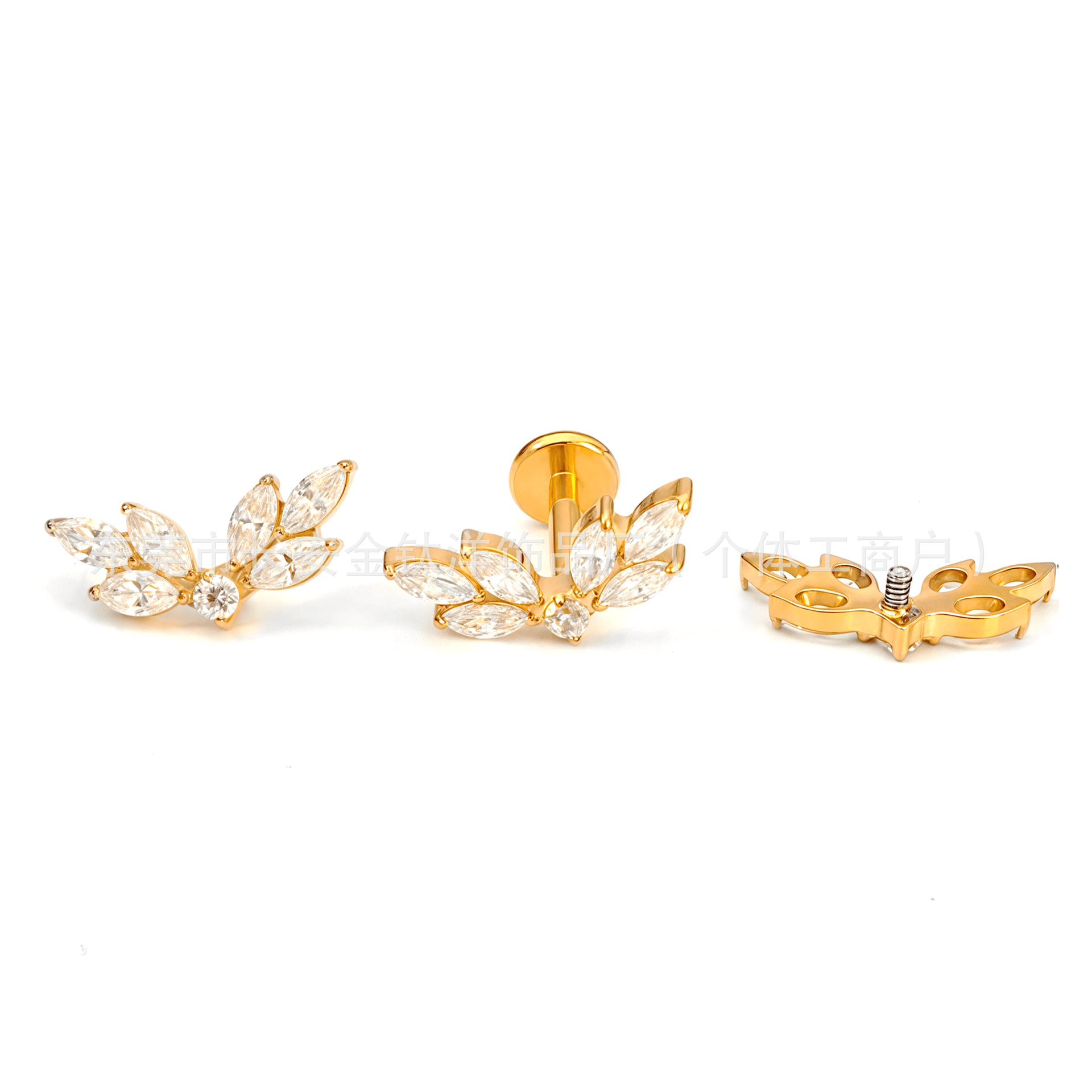 Gold F136 Titanium Internal Thread Angel Wings 5A Zircon Ear Studs Ear Bone Nails Ear Piercing Jewelry - Image 2