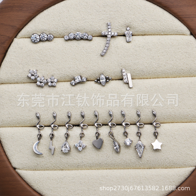 G23 Titanium Ear Cartilage Snake Pendant Zircon Stud Body Piercing Jewelry - Image 3