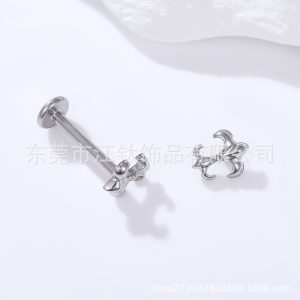 G23 Titanium Alloy Cross Ear Stud Internally Threaded Lip Labret Body Piercing Jewelry