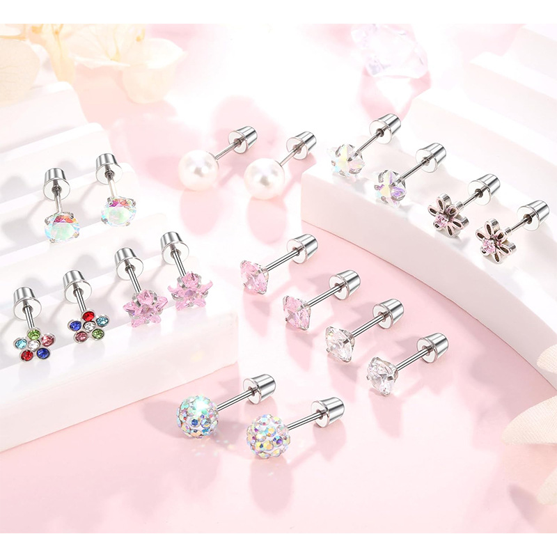 12 Pair Set Bullet Earrings Women Piercing Jewelry Stainless Steel Geometric Vintage Style - Image 5