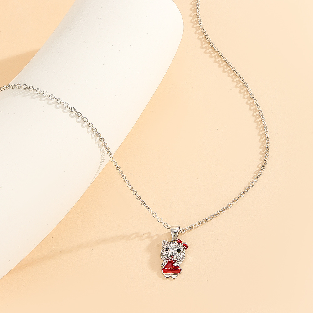 Cartoon Kitten Oil Drop CZ Necklace, Super Flash Women's Pendant Chain, Light Luxury Fashion Jewelry - Image 4