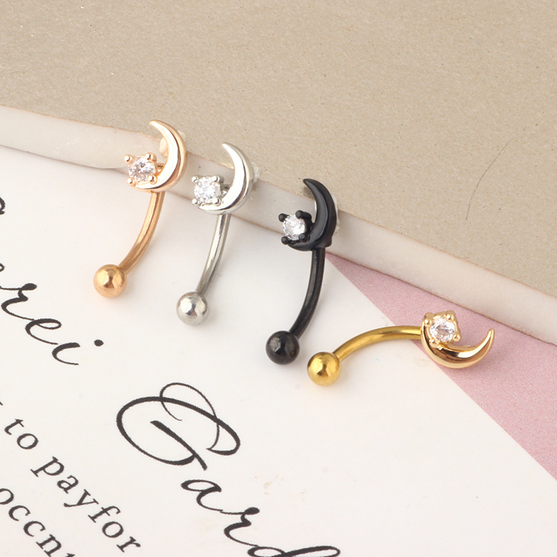 16G Stainless Steel Micro-Inlaid Zircon Moon Star Ear Stud Screw Ball Fashion Earrings for Women - Image 3