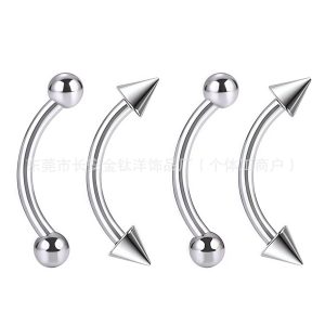 G23 Titanium Alloy External Thread Double-Ended Pointed Cone Curved Barbell Eyebrow Nose Tongue Breast Piercing Jewelry 1.6x16mm