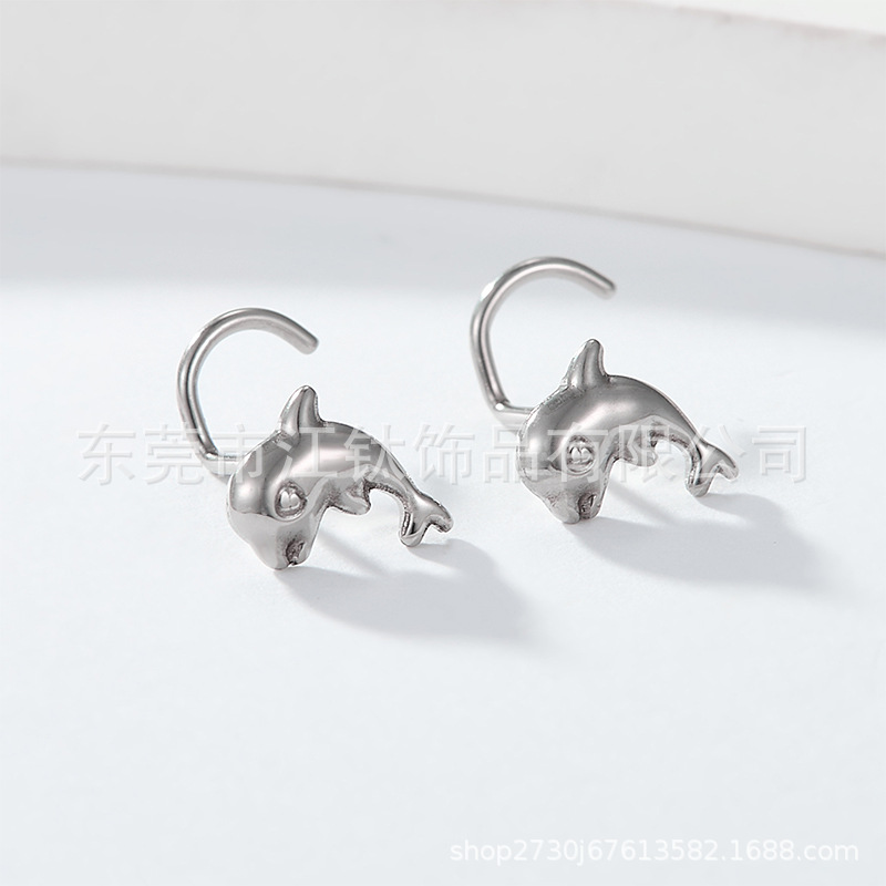 JT587 G23 Titanium Dolphin Nose Stud - Simple Cute S-Shaped Nose Piercing Jewelry Cartilage Nail - Image 4