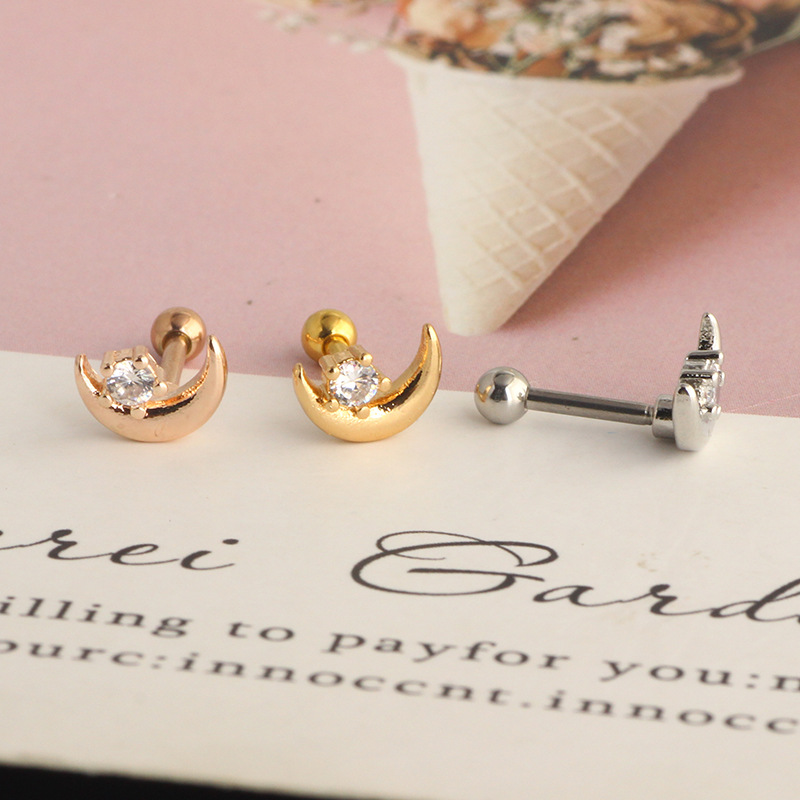 Korean Fashion Star Moon Zircon Crystal Stainless Steel Spiral Ear Bone Stud Cartilage Piercing Jewelry for Women - Image 3