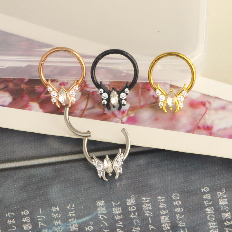 316L Stainless Steel Butterfly Nose Ring Piercing Jewelry Earrings Casting Interface Ring - Image 3